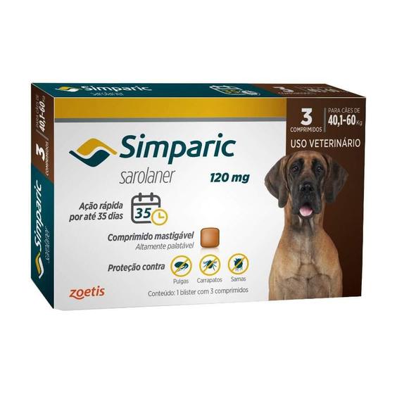 Imagem de Simparic Antipulgas e Carrapatos Para Cães 40,1 a 60kg com 3 Comprimidos