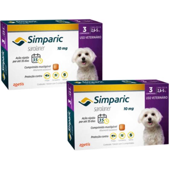 Imagem de Simparic Antipulgas para Cães de 2,6 a 5Kg - 10mg - Combo 2 Cxs com 3 compr. cada