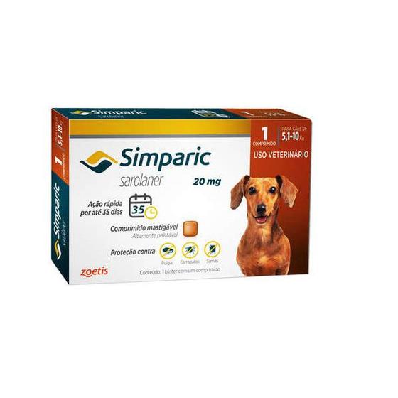 Imagem de Simparic para Cães de 5,1 a 10 Kg (20 mg) - Antipulgas