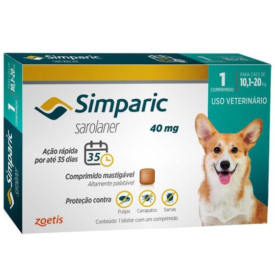 Imagem de Simparic Tab 40mg Antipulgas Cães de 10kg à 20kg 1comprimido