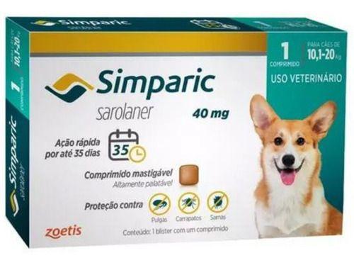 Imagem de Simparic Zoetis 40 Mg 10,1 A 20 Kg 1 Unidade