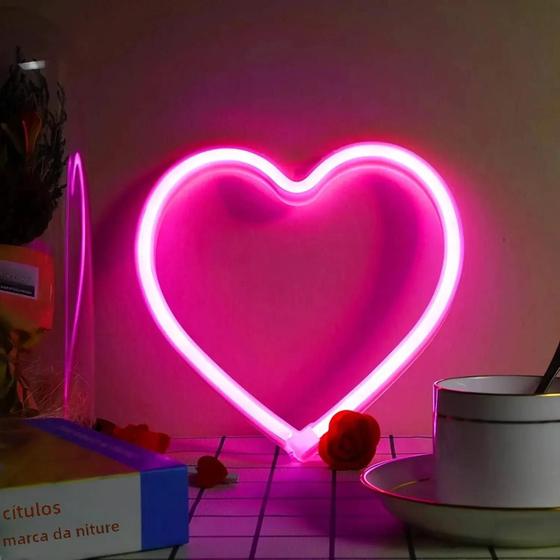 Imagem de Sinal de Luz Neon LED em Forma de Coração Rosa - Luz Noturna com Alimentação USB