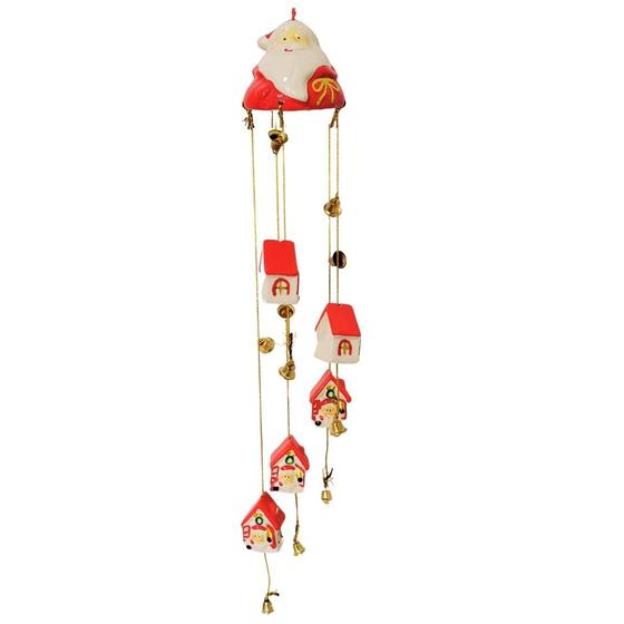 Imagem de Sino do Vento Natal Casinha Papai Noel Cerâmica 60cm - Nataluz