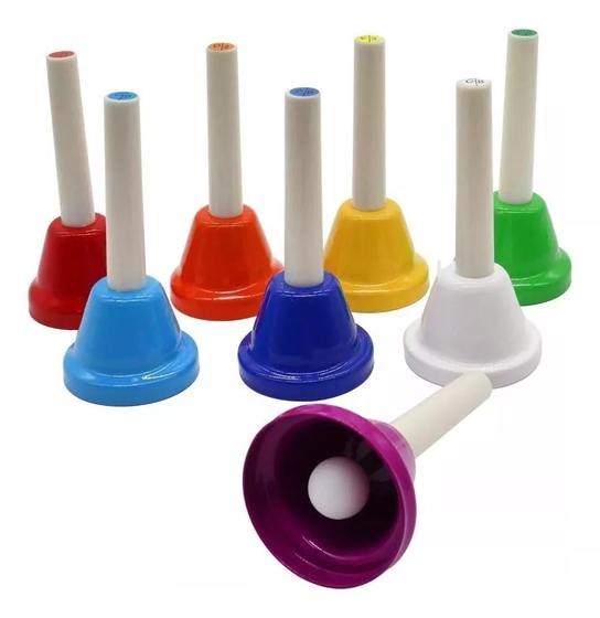 Imagem de Sinos De Mão Musical C/ AFINAÇÃO Liverpool Coloridos Kit C/ 8 - Infantil -- Brinquedo