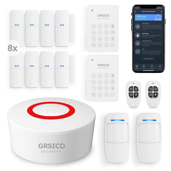 Imagem de Sistema de alarme doméstico sem fio GRSICO, kit de 15 peças com WiFi e Alexa