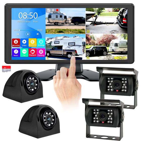 Imagem de Sistema de câmera de backup RVinWest Monitor 4K de 10,36 polegadas + 4 câmeras