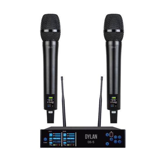 Imagem de Sistema De Microfone Sem Fio Dylan QS-5 UHF Com 200 Canais Com 2 Bastões
