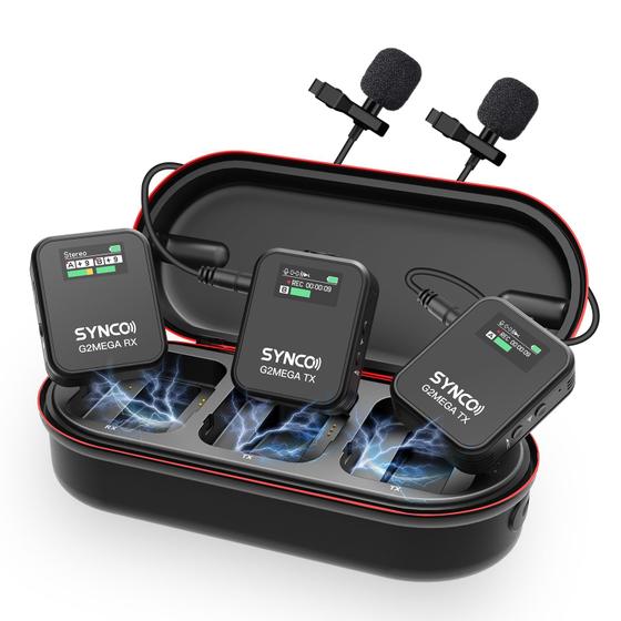 Imagem de Sistema de Microfone Sem Fio SYNCO G2A2 MEGA com Estojo de Carregamento