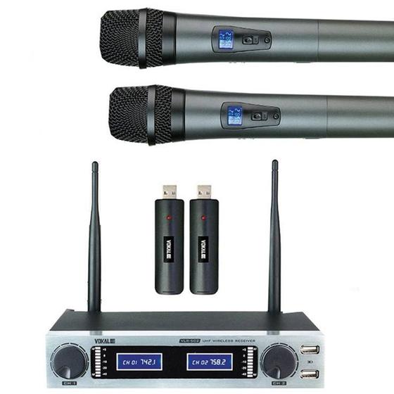 Sistema Microfone Sem Fio Vokal VLR-502 - Mao Duplo Menor preço em Sistema Microfone Sem Fio Vokal VLR-502 - Mao Duplo