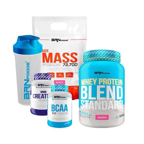 Imagem de Size Mass 3Kg Morango Whey Blend Creatina Bcaa Coqueteleira