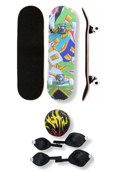 Imagem de Skate Adulto Infantil Lixa 78,5cm Kit Proteção Completo Shape Madeira Maple 7 lâminas A