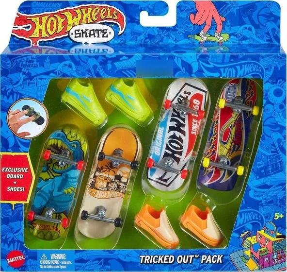 Imagem de Skate Dedo Hotwheels Pack 4 Fingerboards & Shoes - Hgt84