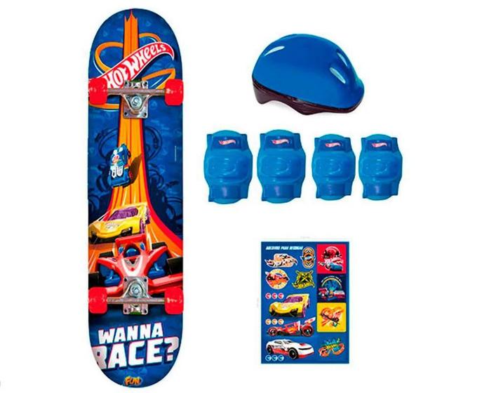 Skate Hot Wheels Com Acessórios De Segurança - Fun 00106 Menor preço em Skate Hot Wheels Com Acessórios De Segurança - Fun 00106