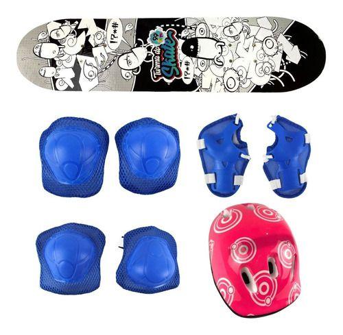 Imagem de Skate Infantil Completo Com Equipamentos De Segurança Cores 