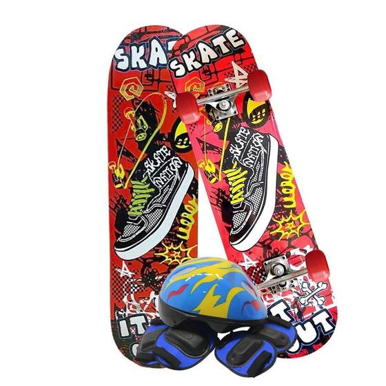 Imagem de Skate Infantil Estampado Grafite Kit Equipamentos de Proteção