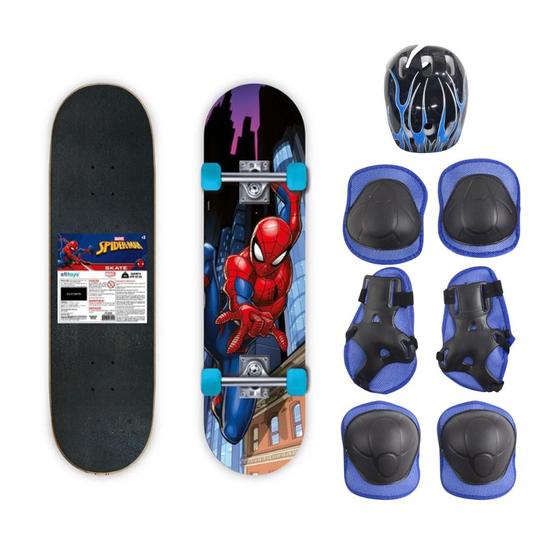 Imagem de Skate Infantil Homem Aranha Spider Com Kit Capacete Proteção