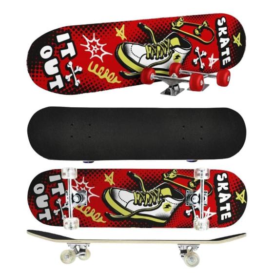 Imagem de Skate Infantil Juvenil Skateboard Semiprofissional Vermelho