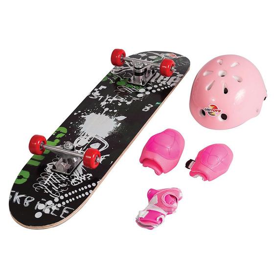 Imagem de Skate Infantil + Kit Segurança Azul Rosa Vermelho Unitoys