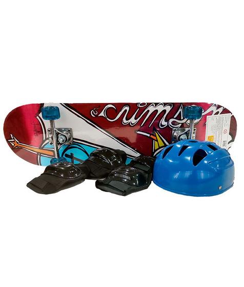 Imagem de Skate Infantil Menino Iniciante + Kit de Proteção Azul - Fenix Brinquedos