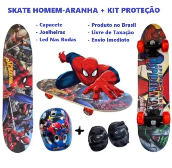 Imagem de Skate Infantil Radical Homem Aranha Com Kit Segurança Menino 60CM 