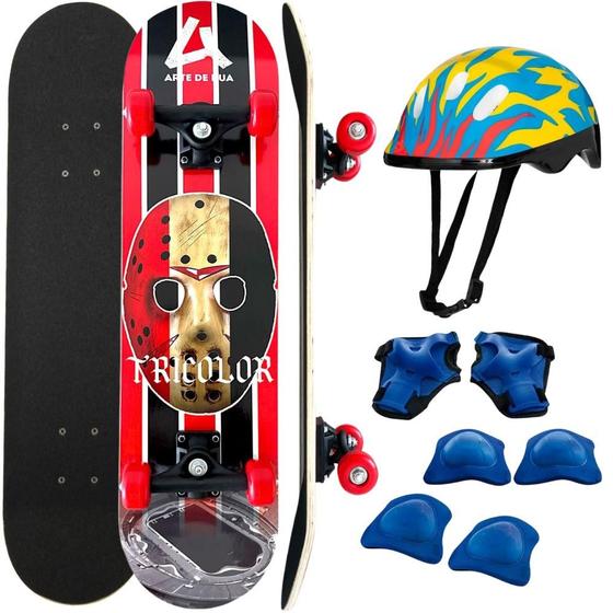 Imagem de Skate infantil skat criança de time tricolor + proteção capacete esqueite completo