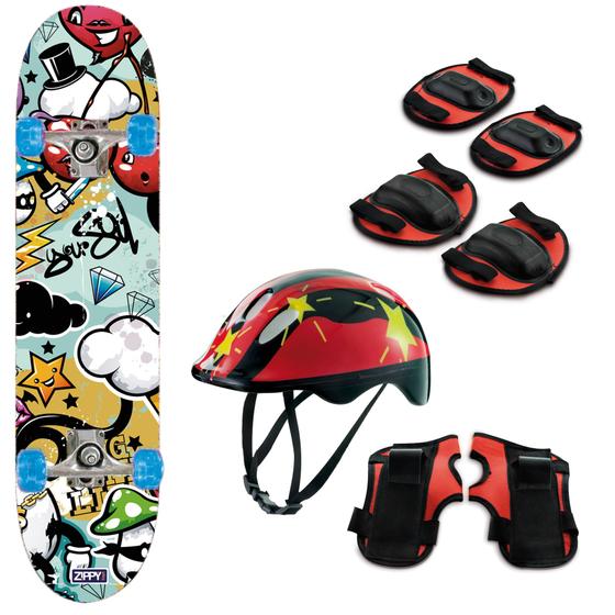 Imagem de Skate Semi Profissional com Kit de Proteção 8 Peças Zippy Toys