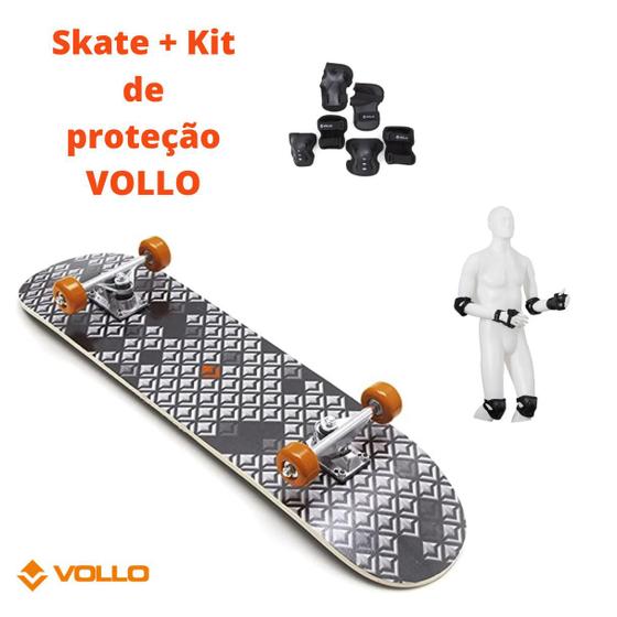 Imagem de Skate Street Rolamento 608z + Kit de Proteção Infantil Vollo