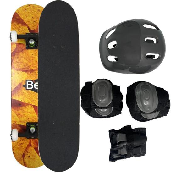 Imagem de Skateboard Semi Profissional + Kit Protetor Completo Laranja