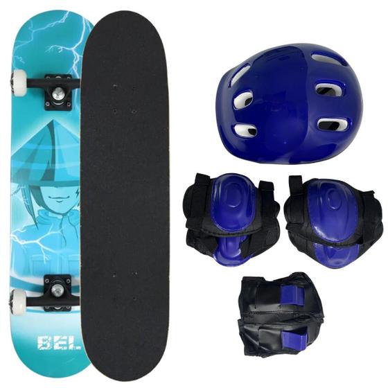 Imagem de Skateboard Semi Profissional + Kit Protetor Completo Samurai