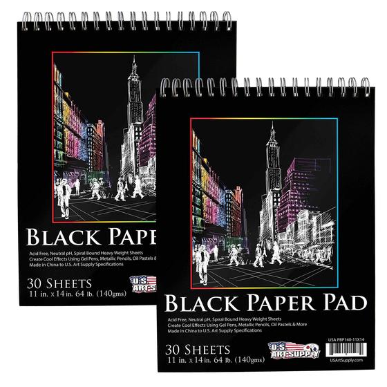 Imagem de Sketch Pad U.S. Art Supply Premium, preto, 11 x 14 polegadas, pacote com 2, 140 g/m²