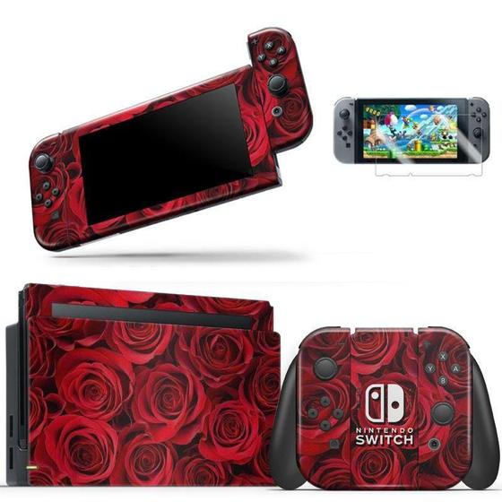 Imagem de Skin Adesivo Protetor Para Nintendo Switch + Película Rosas Vermelhas Roses D1