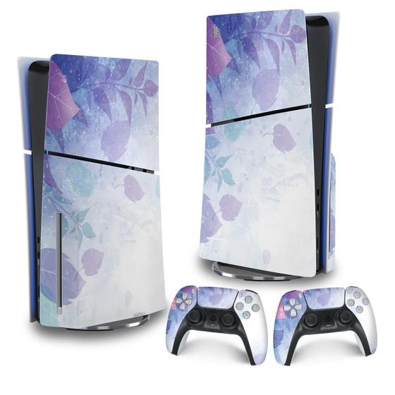 Imagem de Skin PS5 Slim Adesivo Vertical - Folhas Lilás