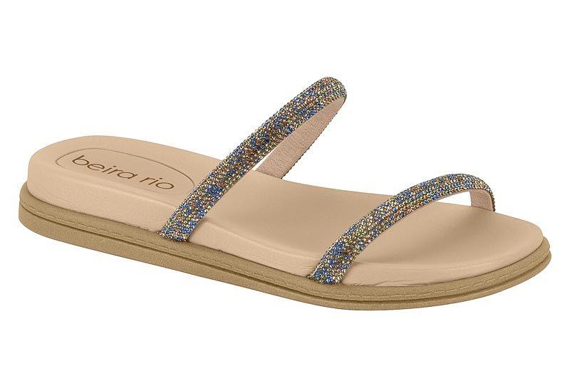 Imagem de Slide Feminino Duas Tira Beira Rio Preto Strass Multicolor 8488105 Creme