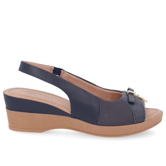 Imagem de Slingback Azul Salto Anabela Couro Detalhe Pingente