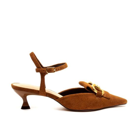 Imagem de Slingback Couro Marrom Salto Baixo Cecconello 2615002-2