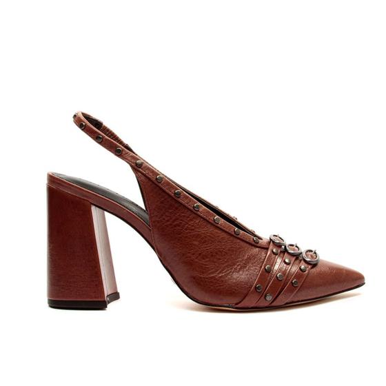 Imagem de Slingback Couro Marrom Salto Bloco Alto Cecconello 2394002-3