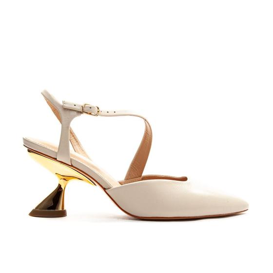 Imagem de Slingback Couro Off White Salto Médio Cecconello 2388004-3