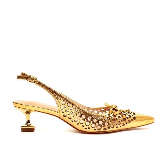 Imagem de Slingback Couro Ouro Salto Baixo Cecconello 2478002-4