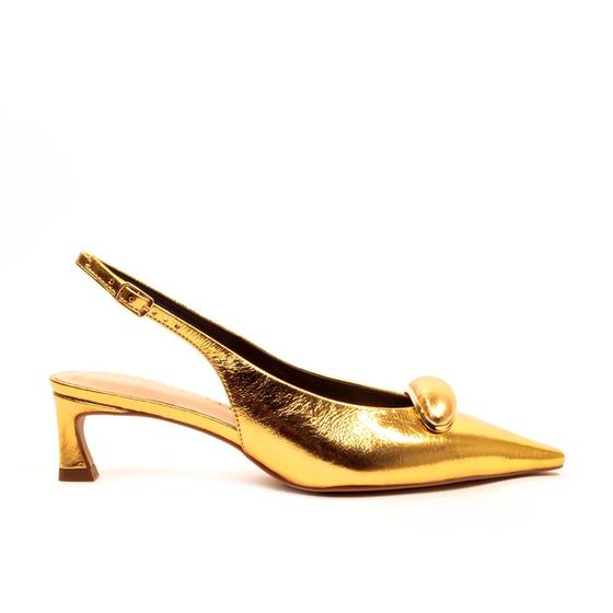 Imagem de Slingback Couro Ouro Salto Baixo Cecconello 2639004-2