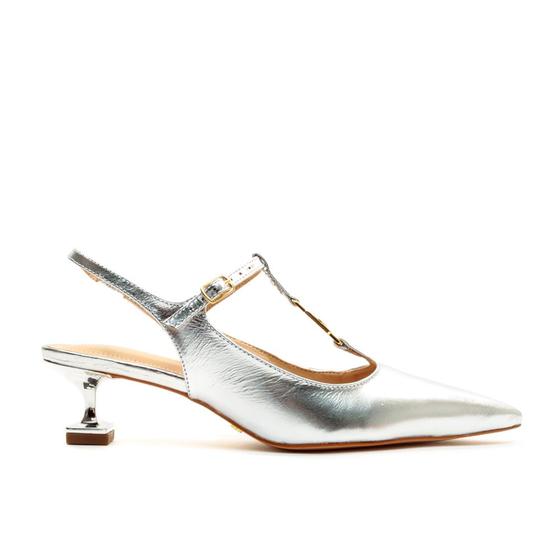 Imagem de Slingback Couro Prata Salto Baixo Cecconello 2393001-1