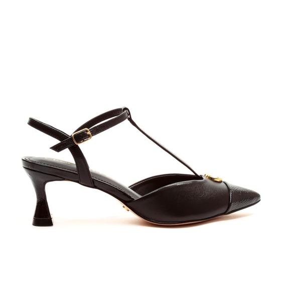 Imagem de Slingback Couro Preto Salto Médio Cecconello 2409001-4