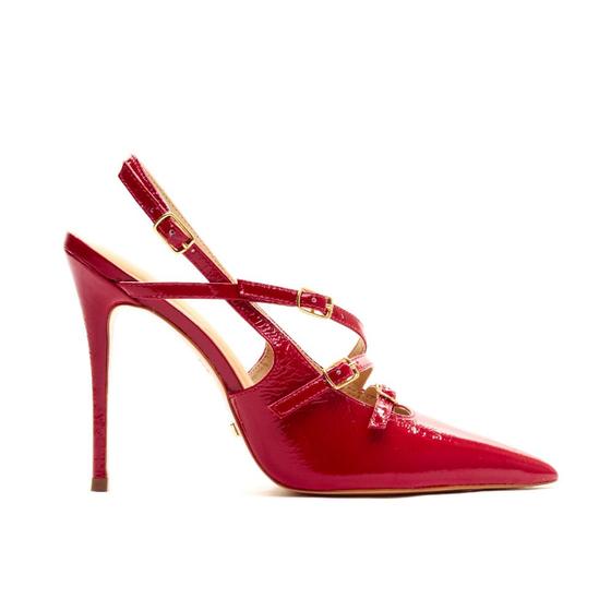 Imagem de Slingback Couro Vermelho Salto Alto Cecconello 2396002-9