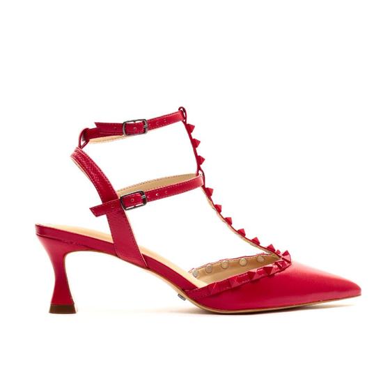 Imagem de Slingback Couro Vermelho Salto Médio Cecconello 2409002-3