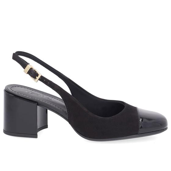 Imagem de Slingback Preto Salto Bloco Couro