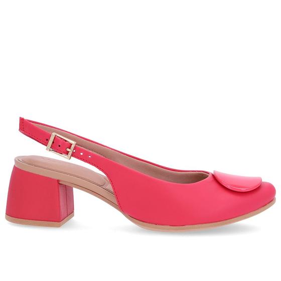 Imagem de Slingback Rosa Salto Bloco Couro Enfeite