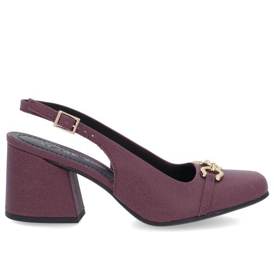 Imagem de Slingback Roxo Salto Bloco Couro Enfeite