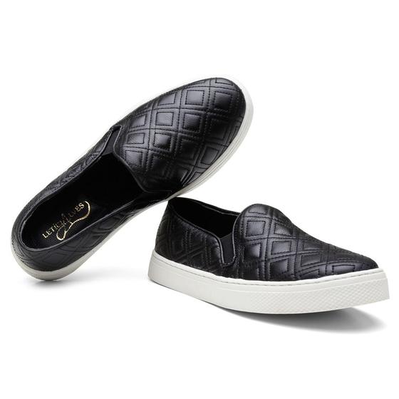 Imagem de Slip On de Couro Feminino Texturizado Calce Facil Elastico Solado Borracha
