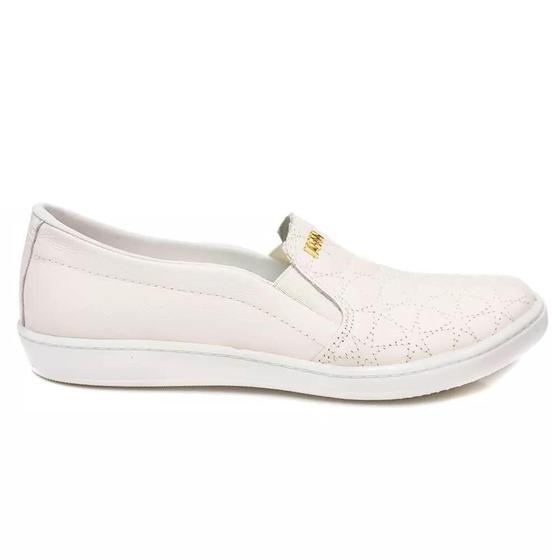 Imagem de Slip On Feminino Marina Mello Em Couro Pesponto Porcelana