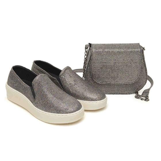 Imagem de Slip On Feminino Tênis Glamour kit Bolsa