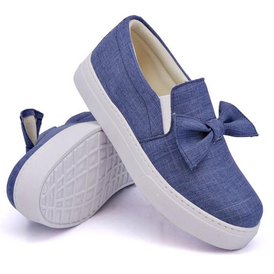 Imagem de Slip On Moda Casual Laço Delicado Feminino Sola Reta Leve Resistente Passeio Dia a Dia